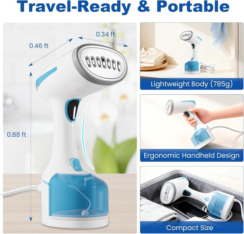 DBC Travel Steamer for Clothes 1500W, 250ml Water Tank,20S Fast Heat-up Portable Handheld Steamer for Clothes, 2 in 1 Fabric Wrinkle Remover with Fabric Brush,Ideal for Home, Office, Travel - Image 2